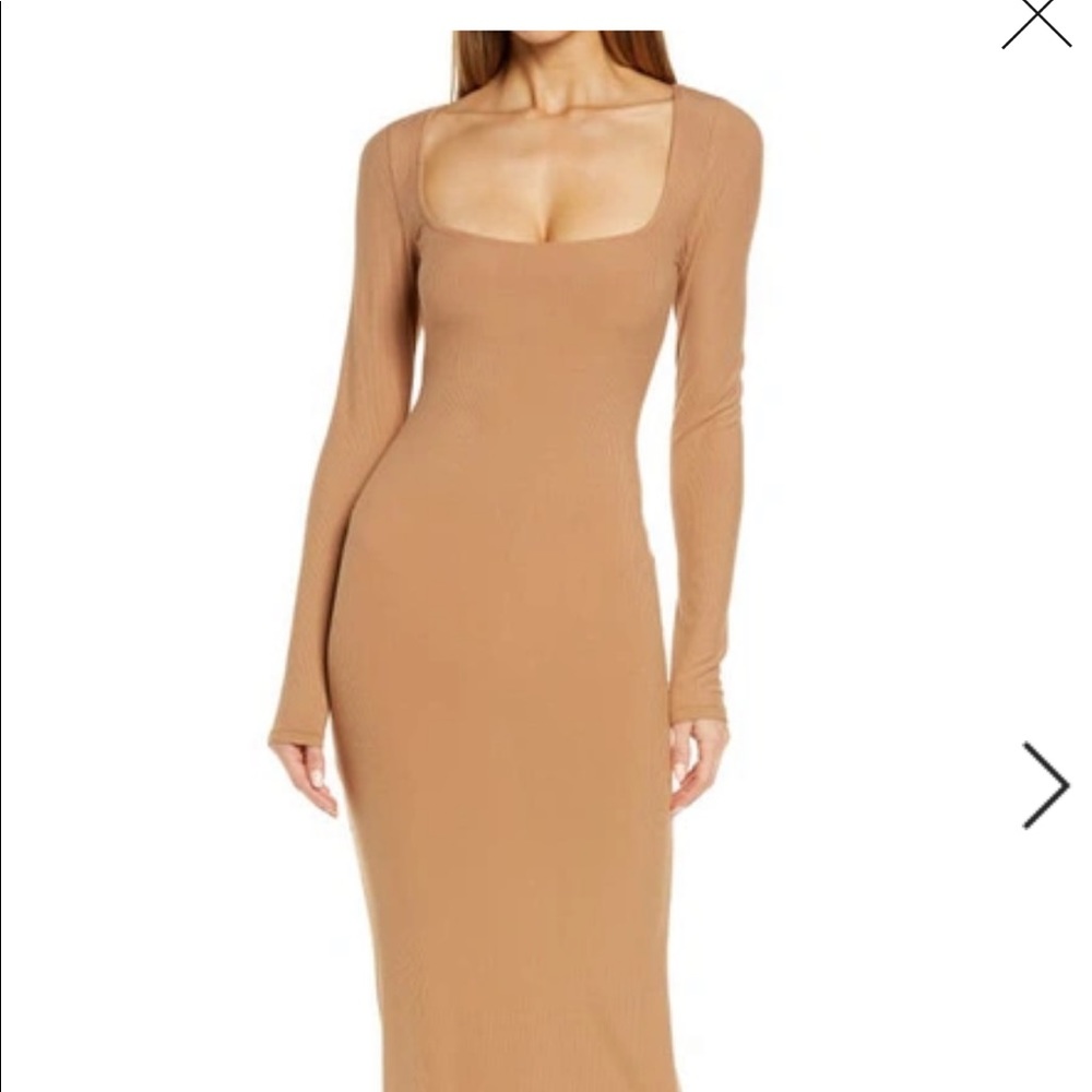 Skims camel long sleeve slip dress